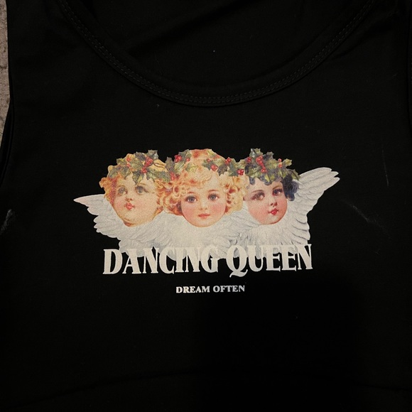 Black Graphic Angel Crop Top - Picture 2 of 4